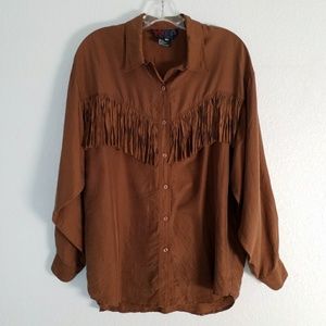 Vintage Moda Silk Fringe Western Blouse